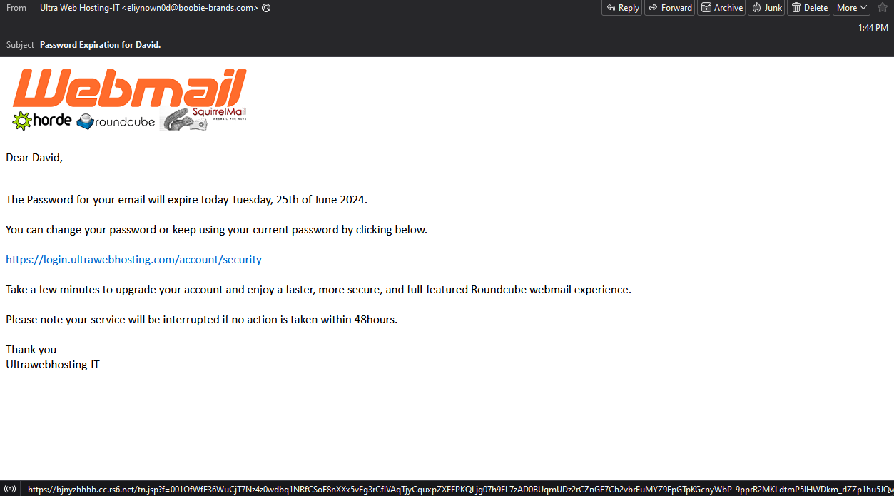 Webmail Phishing Email