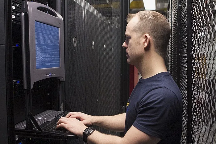 Ultra technician at the server rack